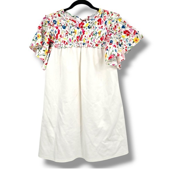 Crosby by Mollie Burch Floral Flutter Sleeve Dress White‎ Casual Cute Size S - Picture 1 of 12